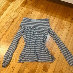 Y2K Grey Striped Foldover Off-Shoulder Top